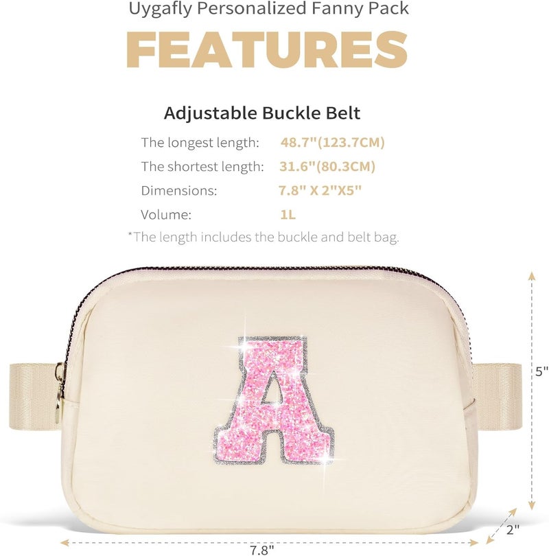 Uygafly Fanny Pack Belt Bag Crossbody Bags with Initials Letter Patch Trendy Stuff for Teens Cute Stuff Birthday Gifts for Teenager Girls | Khaki,Initial A - Image 4